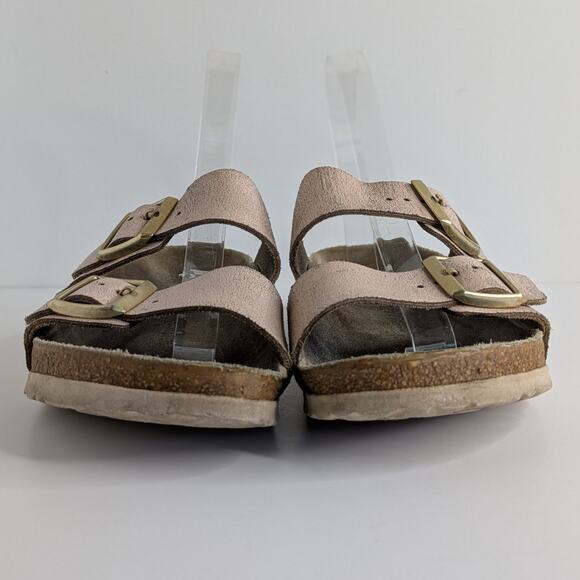 Birkenstock Sandals Arizona EU 40 Pink Gold Flat Slides Leather Open Toe Slip On - Picture 4 of 15